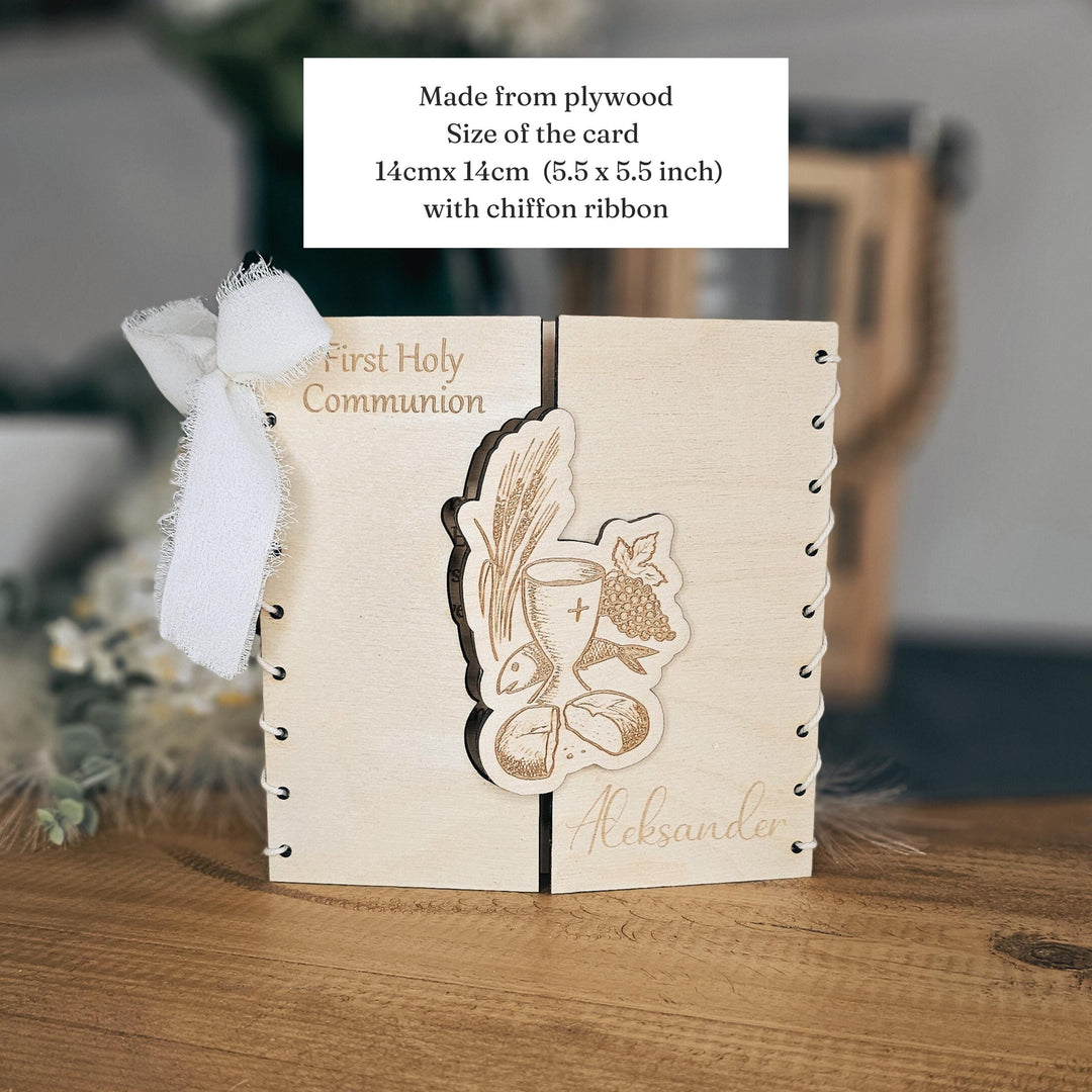 Personalised Wooden First Holy Communion Card Keepsake Gift, Chalice