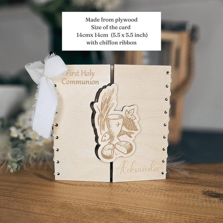Personalised Wooden First Holy Communion Card Keepsake Gift, Chalice