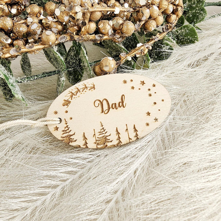 Personalized Wooden Christmas Gift Tags - Custom Santa Sleigh Labels for Luxury Wrapping