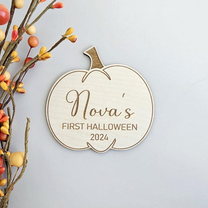 Personalised Wooden Pumpkin Photo Prop - First Halloween Memories