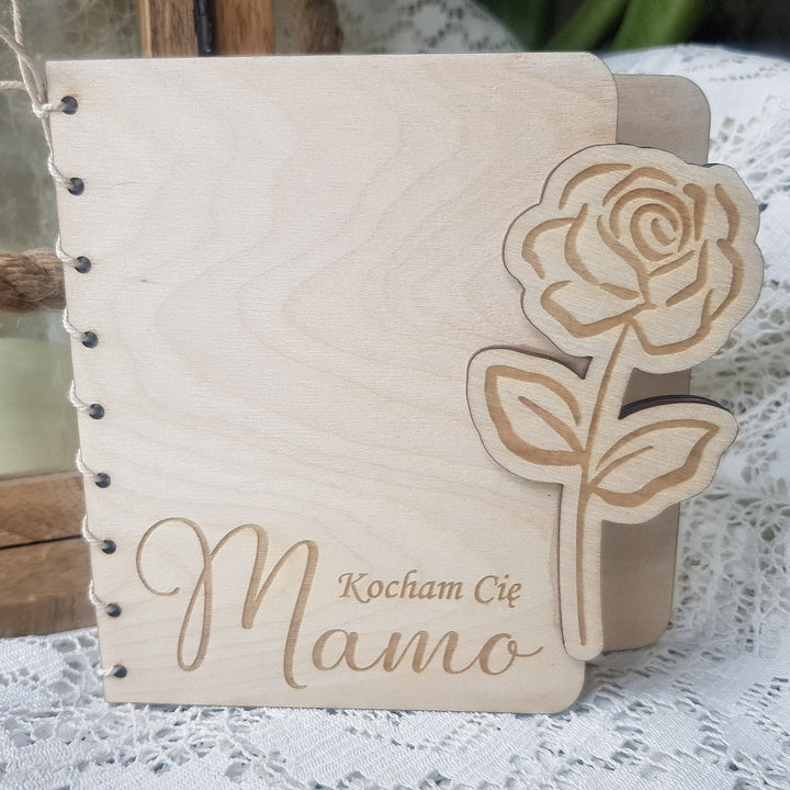 Personalised Wooden Card with Rose Flower - Mother's Day, Birthday, Anniversary, Wedding, Engagement, Housewarming, Dzien Matki, Dzien Babci