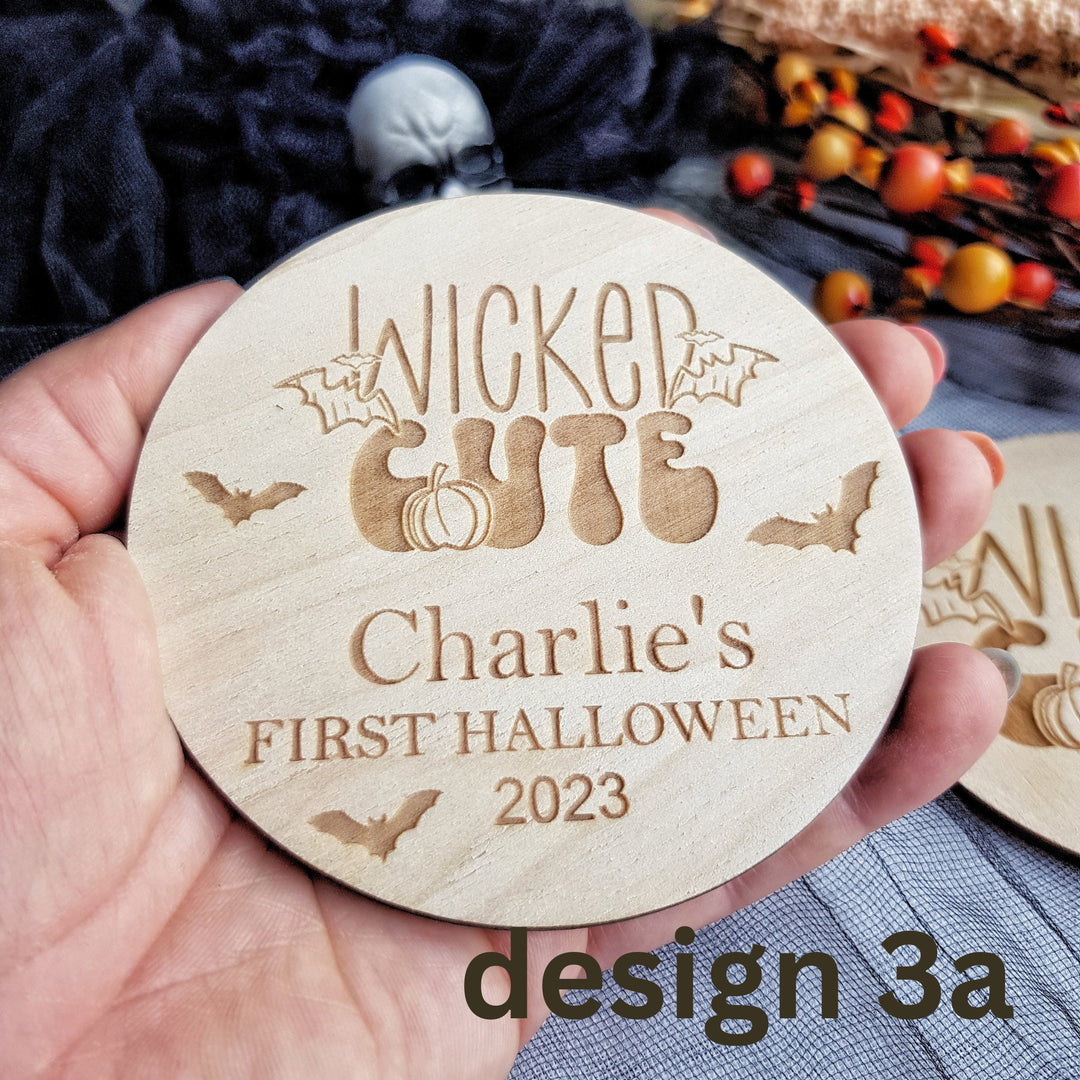 Personalised Wooden First Halloween Disc - Cute Photo Prop for Baby