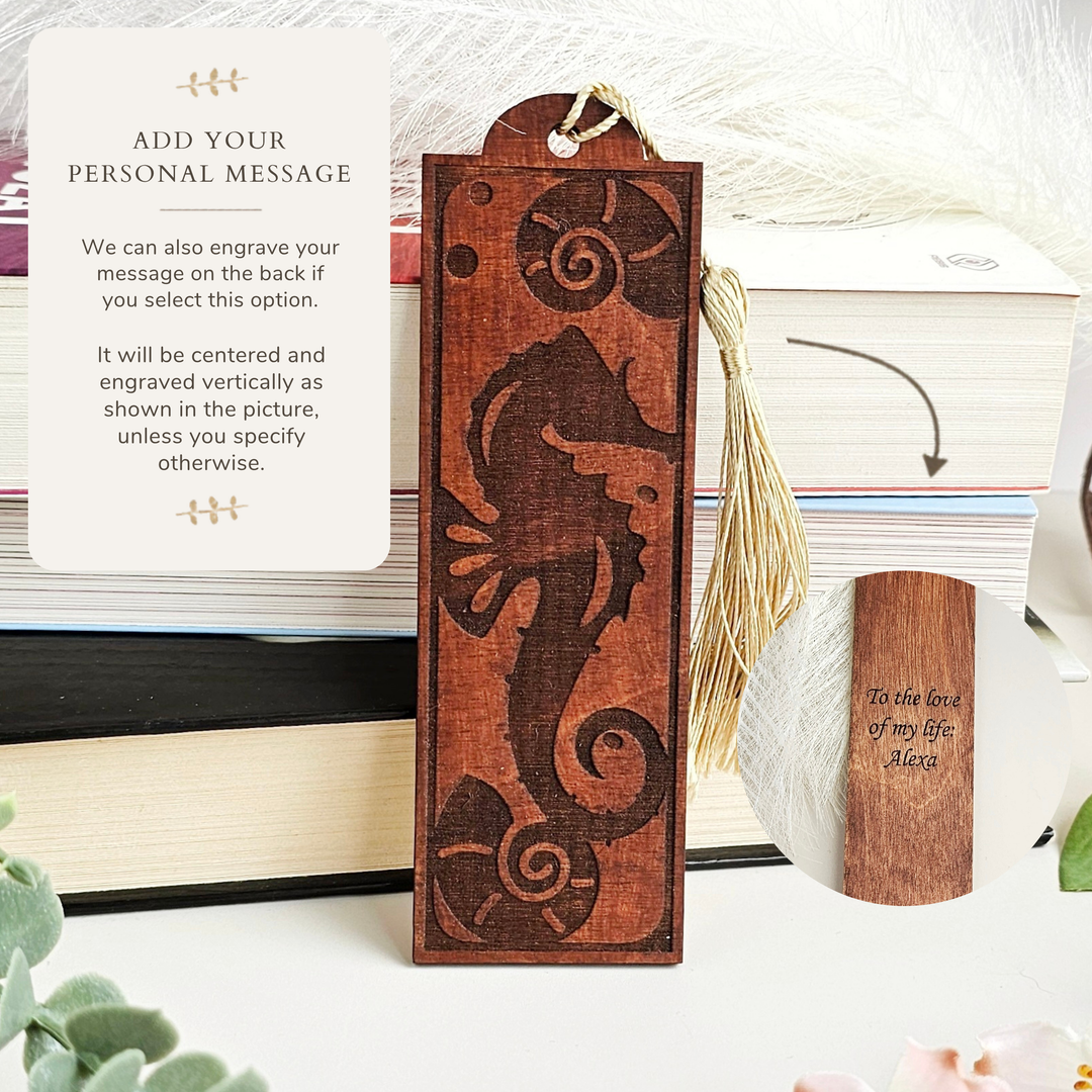 Personalised Seahorse Wooden Bookmark – Ocean-Themed Gift for Book Lovers