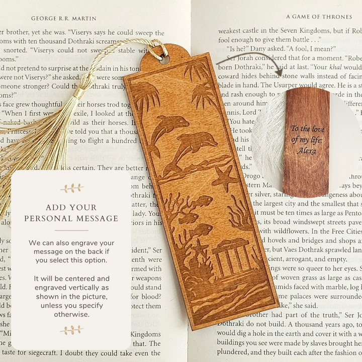 Personalised Sea Animals Wooden Bookmark - Engraved Ocean Bookmark Gift for Book Lovers