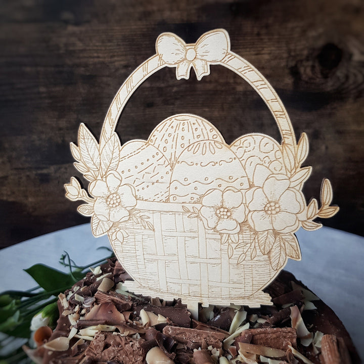 Wooden Easter Cake Topper, Easter Basket Design, Rustic Cake Decoration