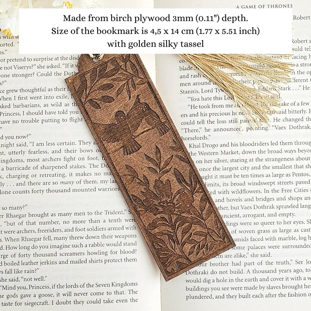 Birds Bookmark - Personalised Engraved Wooden Gift for Book Lovers