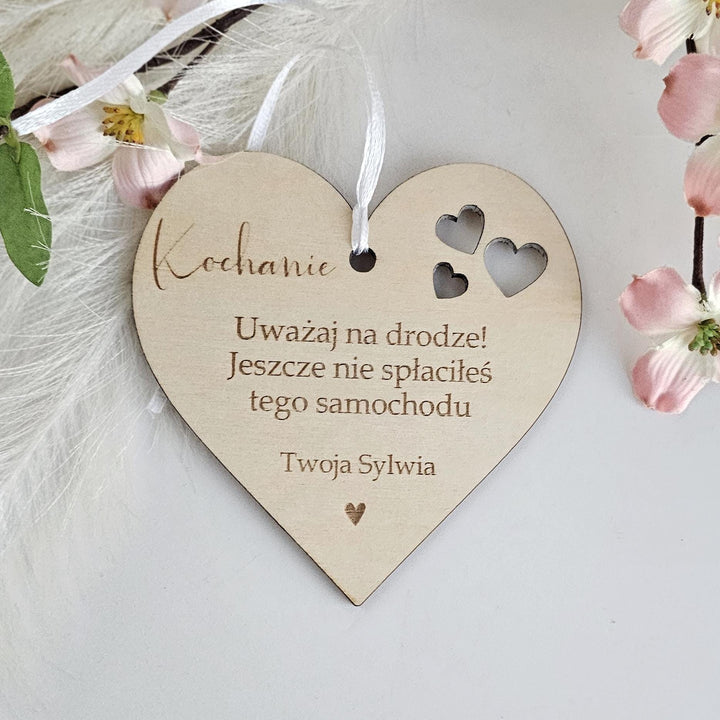 Personalised Wooden Car Mirror Pendant - Valentines Gift for Driving Partner