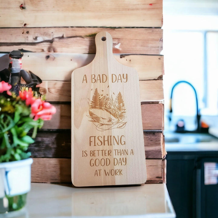 Engraved Wooden Chopping Board, Personalised Gift for Fishing Enthusiast