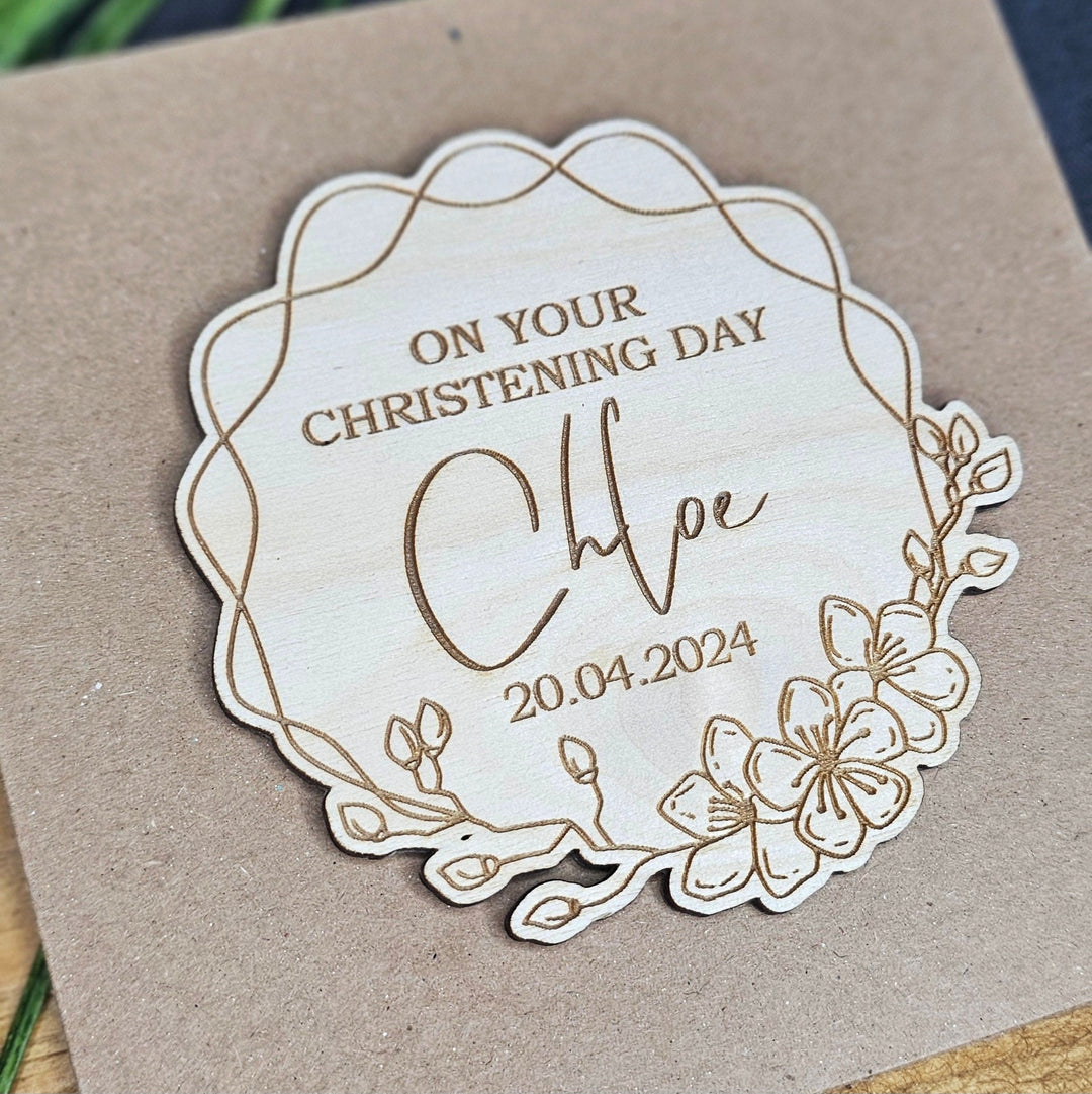 Personalised Baptism Card - Christening wooden gift