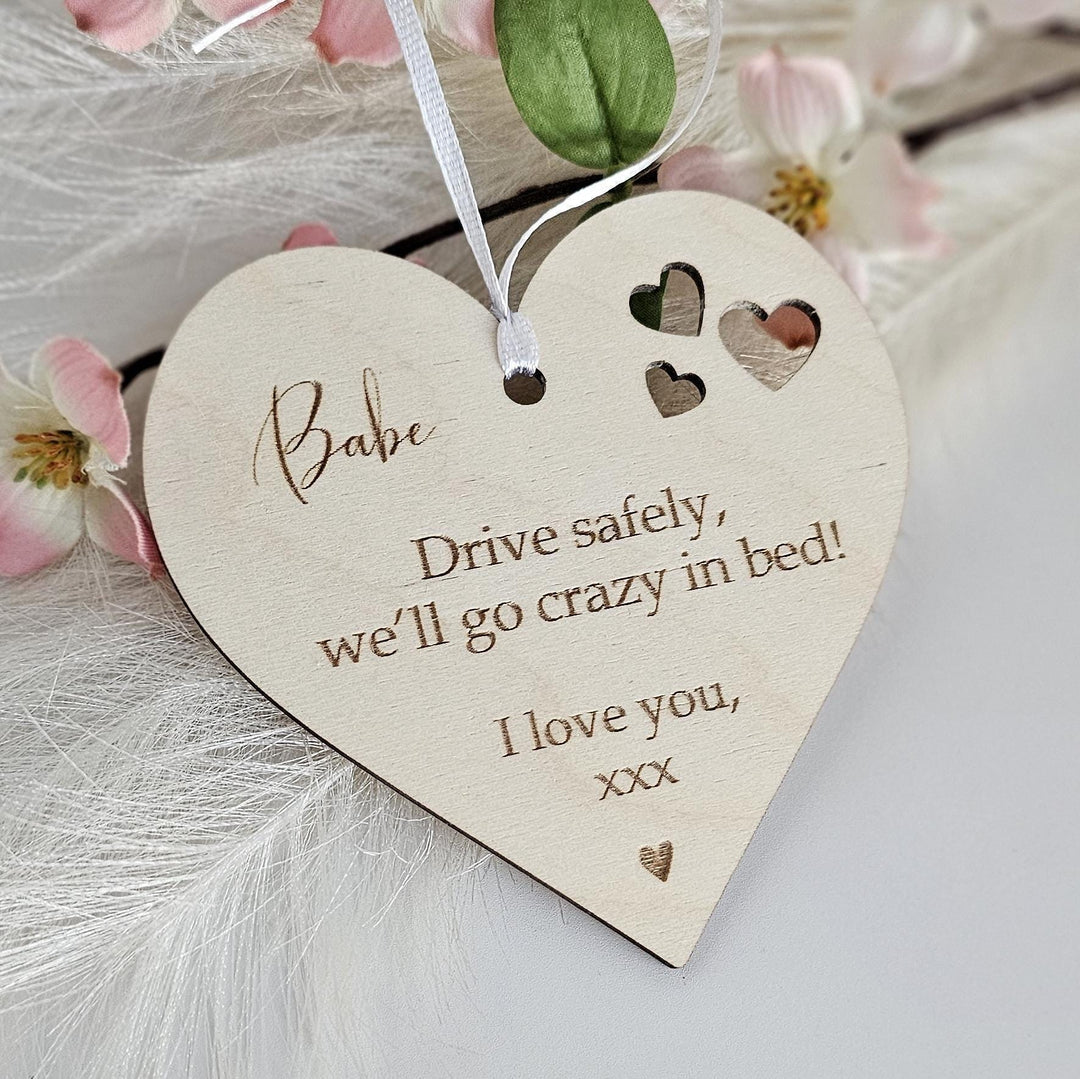 Personalised Wooden Car Mirror Pendant - Valentines Day Gift for Driving Partner