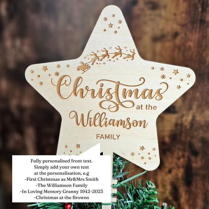 Personalised Wooden Star Christmas Tree Topper - Custom Holiday Ornament