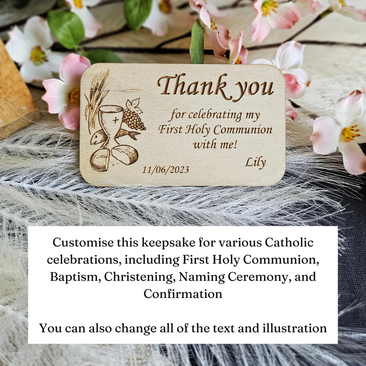 Personalised First Holy Communion Baptism Christening Naming Ceremony Confirmation Favours ,Thank You Wooden Gift Keepsake Magnets, Chalice