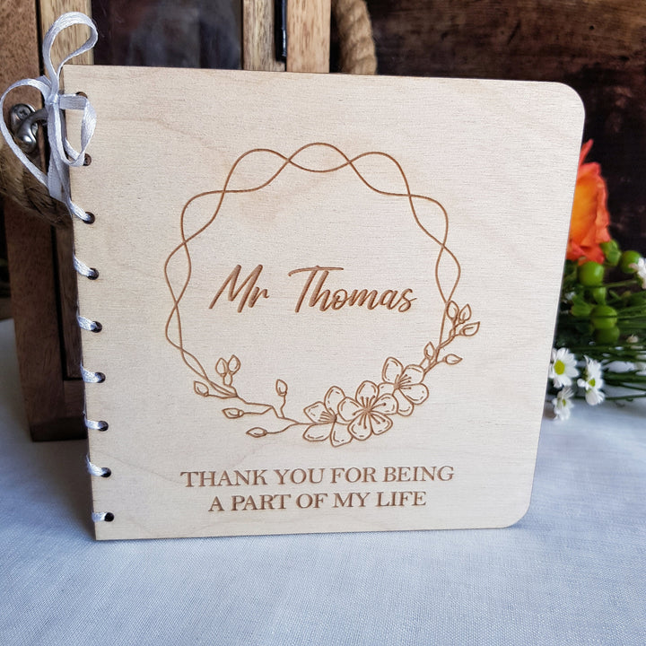 Personalized Wooden Thank You Card - Custom Graduation Keepsake for Teachers Teaching Assistants