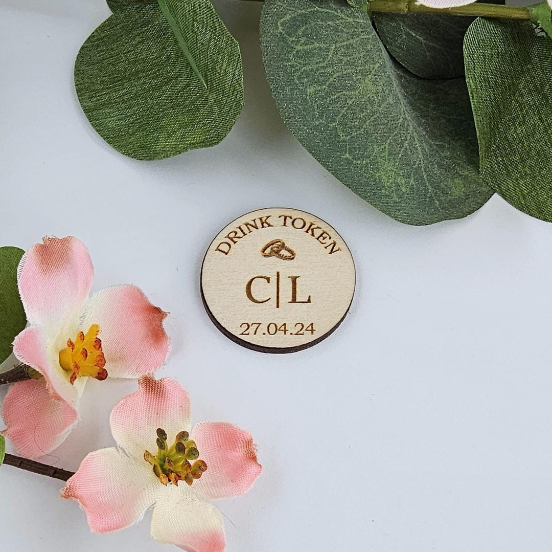 Wooden Drink Tokens – Personalised Engraved Bar Vouchers for Weddings & Parties