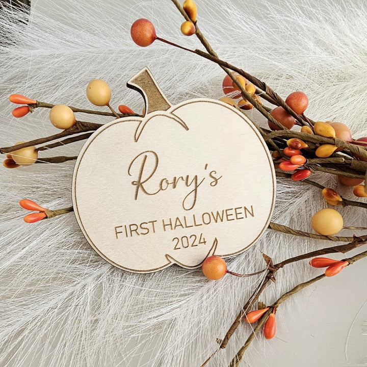 Personalised Wooden Pumpkin Photo Prop - First Halloween Memories