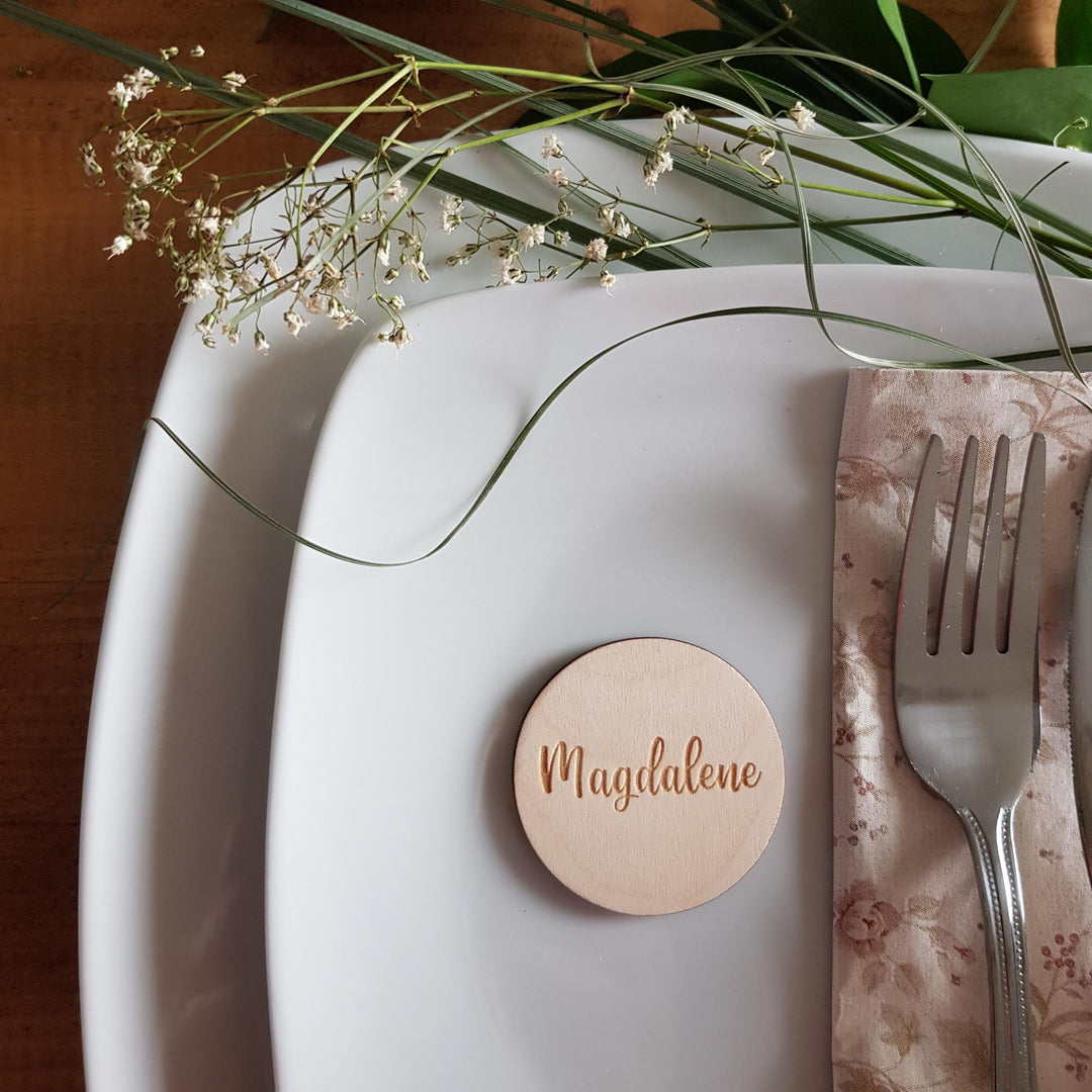 Custom Wedding Name Place Settings, Wedding Favours, Personalised Placement Cards, Natural Wedding Wooden Table Decoration