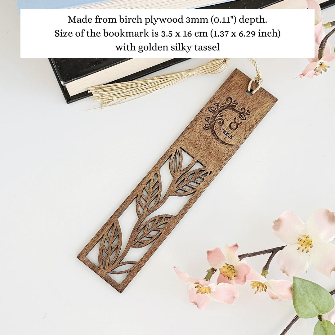 Personalised Zodiac Sign Bookmark - Leaf Wooden Cut-Out