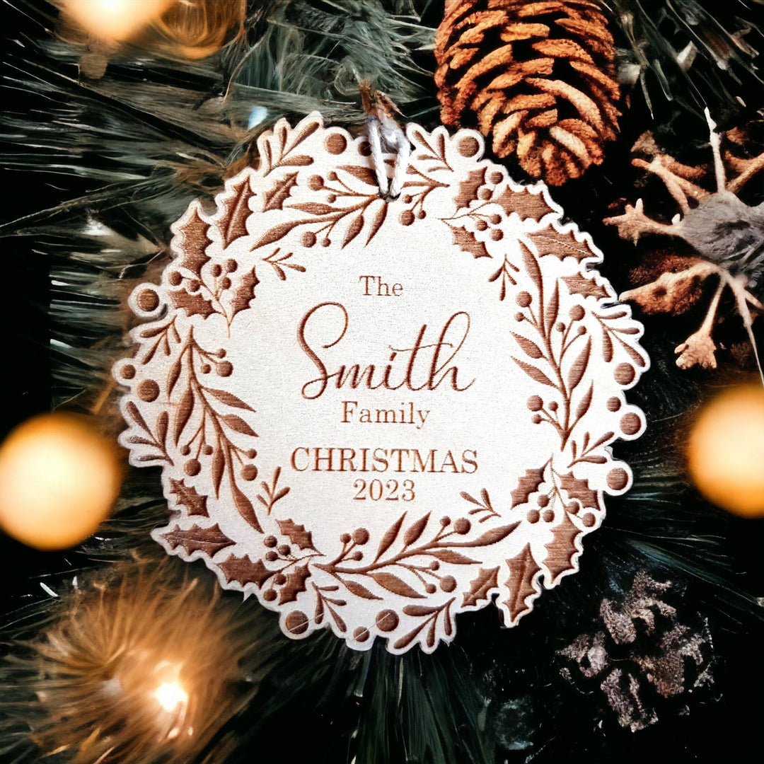 Personalised Wooden Christmas Bauble - Family Decoration for New Home Engagement or First Marriage