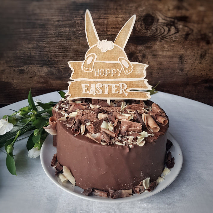 Wooden Easter Cake Topper, Hoppy Easter Cake Decoration