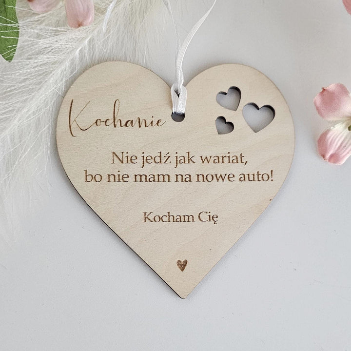 Personalised Wooden Car Mirror Pendant - Valentines Day Gift for Driving Partner
