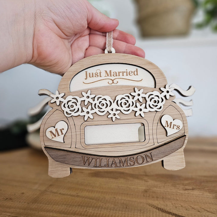 Personalised Wedding Gift Card Holder - Just Married Congratulations Wooden Card Box, Bride and Groom, Mr and Mrs Gift, Newly Married Couple