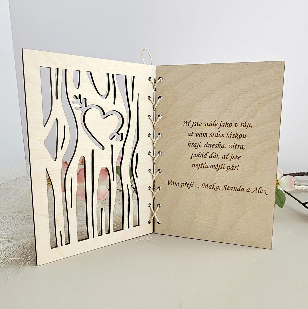 Personalised Wooden Card with Trees Design and Love Heart- Perfect for Valentine's Day, Anniversary, Wedding, Engagement, Love Celebration