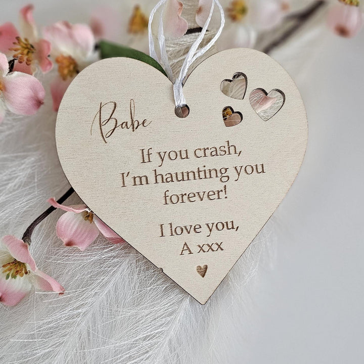 Personalised Wooden Car Mirror Pendant - Funny Driving Gift for Valentines Day