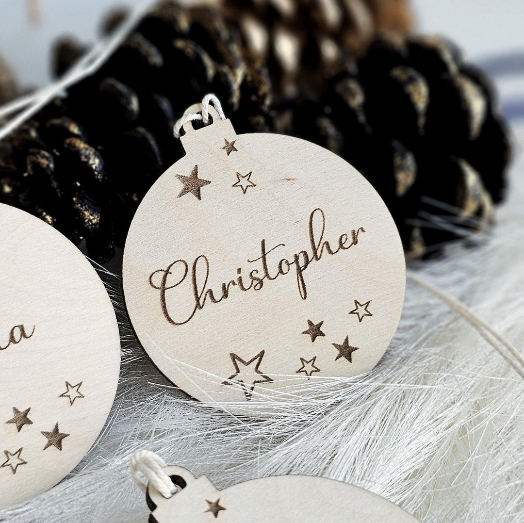 Personalized Engraved Wooden Christmas Bauble - Unique Teacher Student or Coworker Gift - Festive Secret Santa Ornament