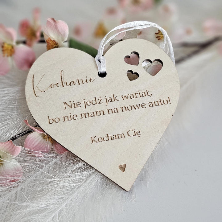 Personalised Wooden Car Mirror Pendant - Valentines Day Gift for Driving Partner