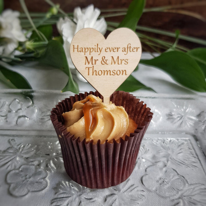 Personalised Cupcake Toppers: Rustic Wooden Party Decoration - Heart
