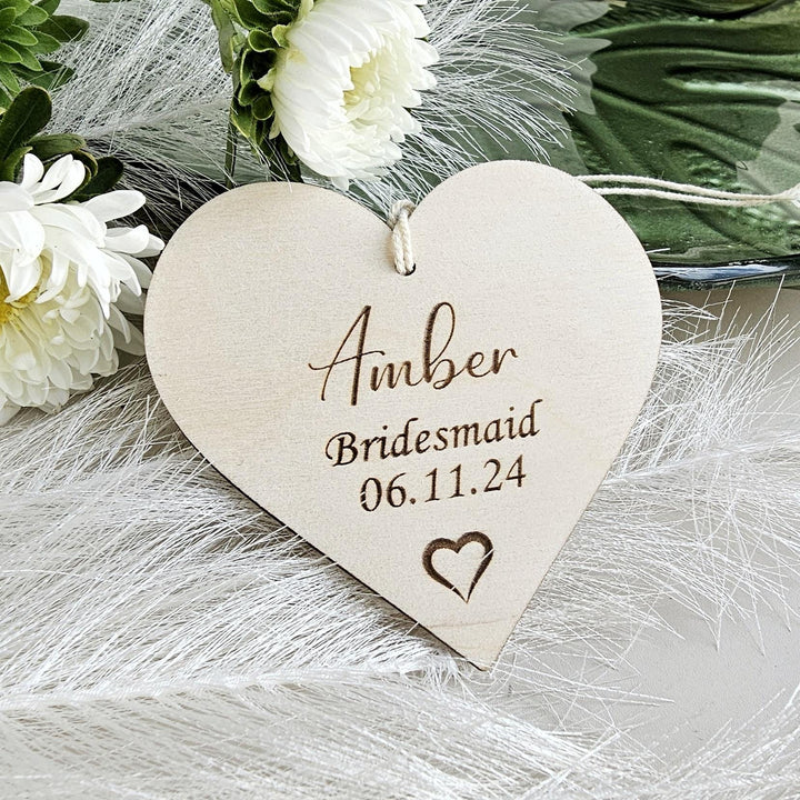 Personalised Wedding Ornament Gift, Wooden Rustic Bridal Party Keepsake, Hanging Decoration, Maid of Honour, Bridesmaid, Page Boy