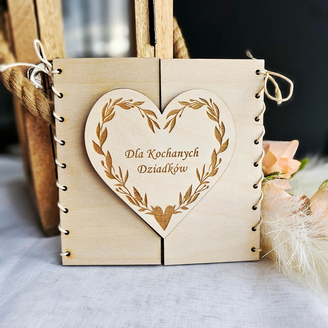 Personalised Rustic Wooden Folding Card Keepsake for Polish Grandmother's Day - Kartka Prezent na Dzien Babci i Dziadka