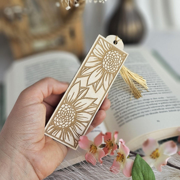 Sunflower Bookmark - Personalised Laser Engraved Book Lover Gift, Wooden Present for Readers