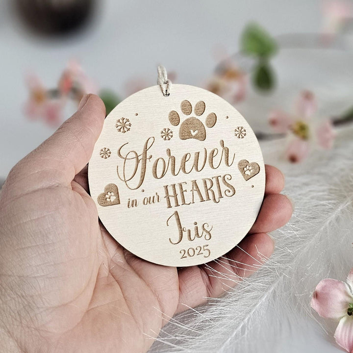 Custom Wooden Pet Memorial Ornament - Rustic Dog  Cat Remembrance Bauble