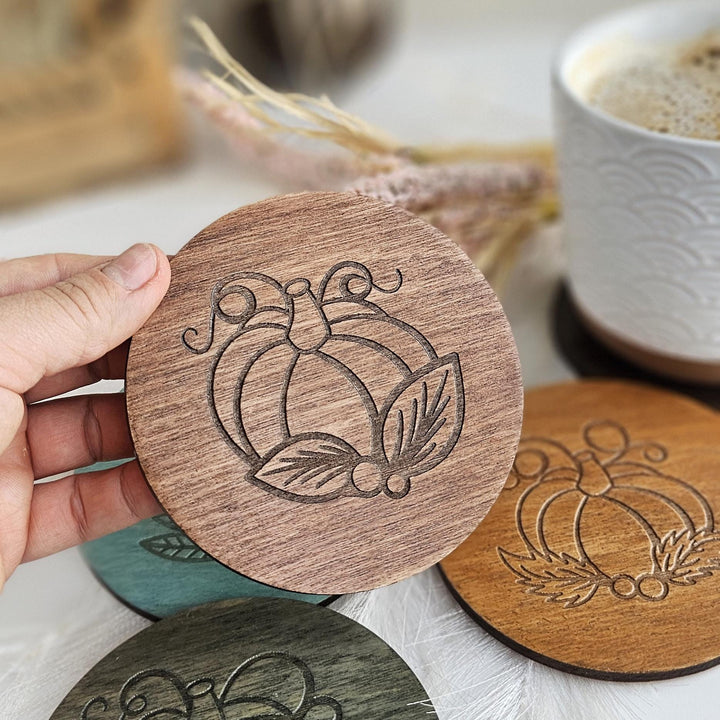 Autumn Pumpkin Wooden Coaster - Cosy Fall Drink Coaster, Decorative Halloween Table Decor, Handmade Gift Idea