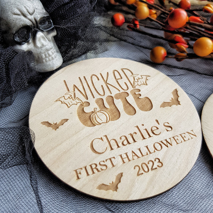 Personalised Wooden First Halloween Disc - Cute Photo Prop for Baby