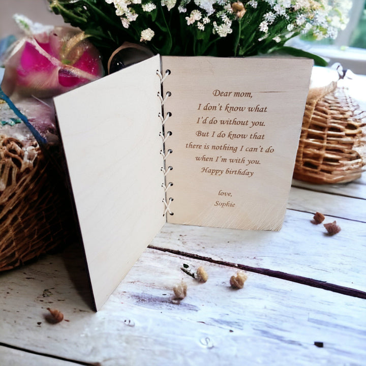 Personalised Birthday Card Gift for Mother - Giraffe Mum and Child Rustic Wooden Keepsake - Perfect for Grandmothers and Aunties