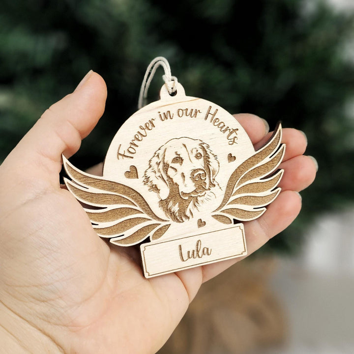 Personalised Memorial Dog Bauble - Pet Loss Ornament with Angel Wings