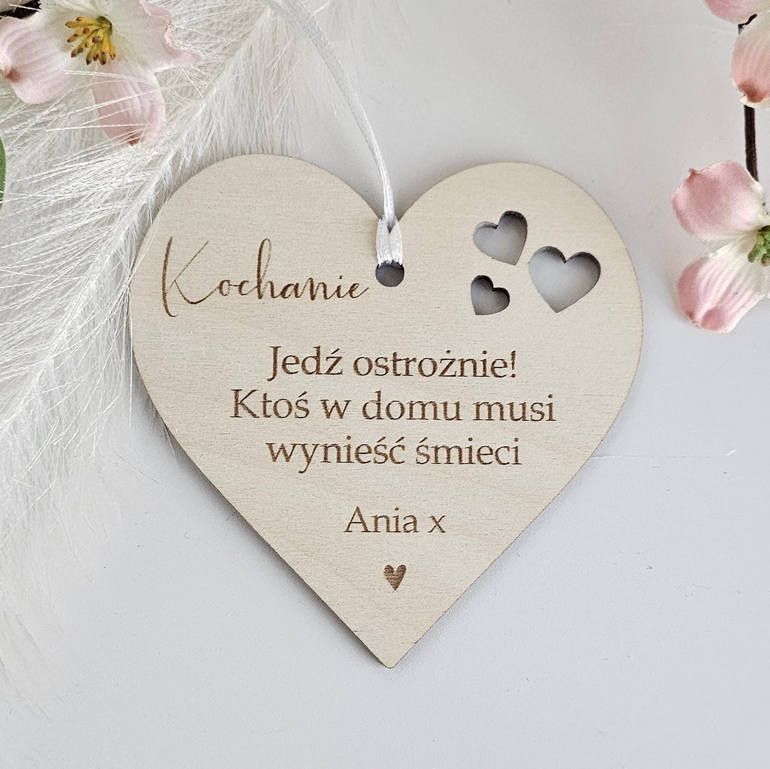 Personalised Wooden Car Mirror Pendant - Valentines Gift for Driving Partner