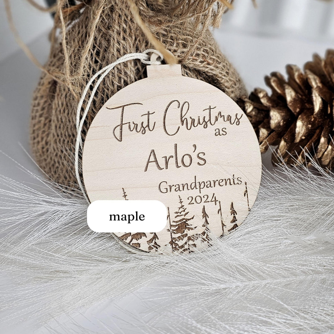 Personalised Wooden Christmas Tree Ornament - Custom Winter Keepsake for Grandma and Grandpa