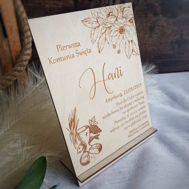 Personalised Gift First Holy Communion, Customisable Rustic Wooden Keepsake - Pamiatka Pierwszej Komunii Swietej