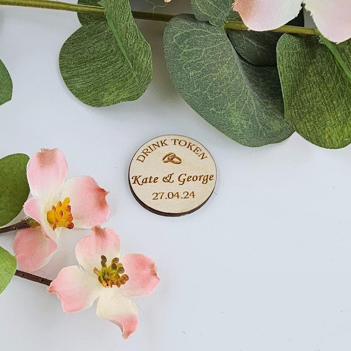 Wooden Drink Tokens – Personalised Engraved Bar Vouchers for Weddings & Parties