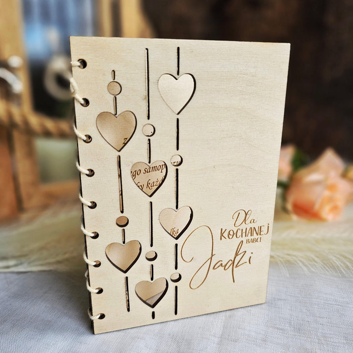 Personalised Rustic Wooden Folding Card Keepsake for Polish Grandmother's Day - Kartka Prezent na Dzien Babci i Dziadka