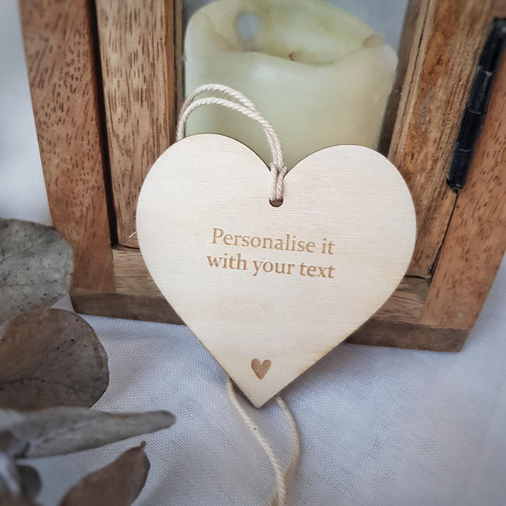 Personalised Wooden Heart Ornament, Engraved Wooden Tag, Custom Message, Keepsake Gift