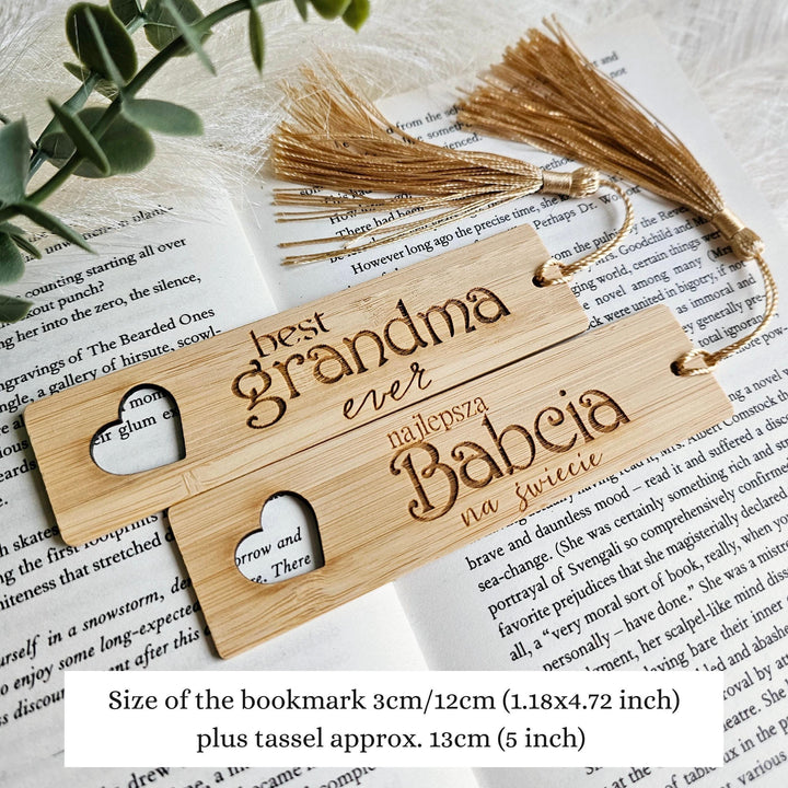 Grandmother Bookmark - Personalised Bamboo Wooden Gift with Golden Tassel