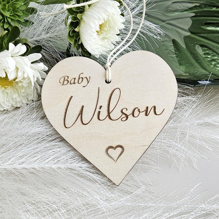 Personalised Baby Keepsake – Heart Shaped Wooden Baby Shower Plaque Gift