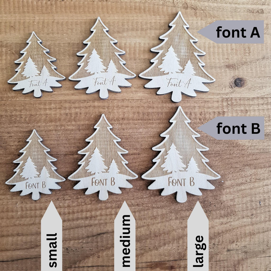 Personalised Rustic Christmas Tree Place Settings for Winter Weddings - Elegant Table Decorations for Holiday Dinners