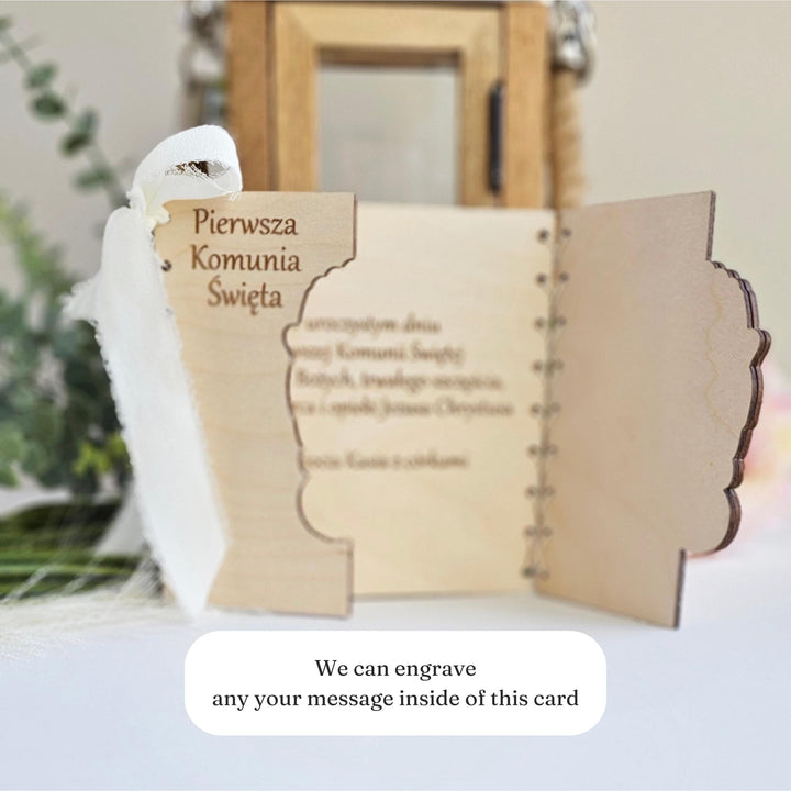 Personalised First Holy Communion Card, Rustic 3D Wooden First Holy Communion keepsake, Custom wishes gift card