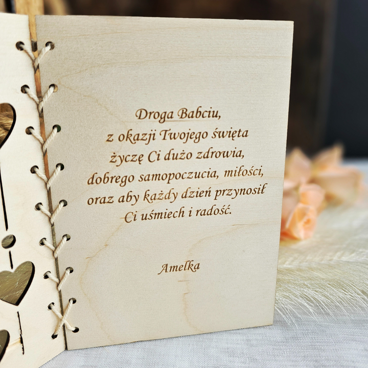 Personalised Grandmother's Day Card, Rustic Wooden Gift Keepsake, Kartka Prezent na Dzien Babci i Dziadka, Birthday Card Granny Grandma Mum