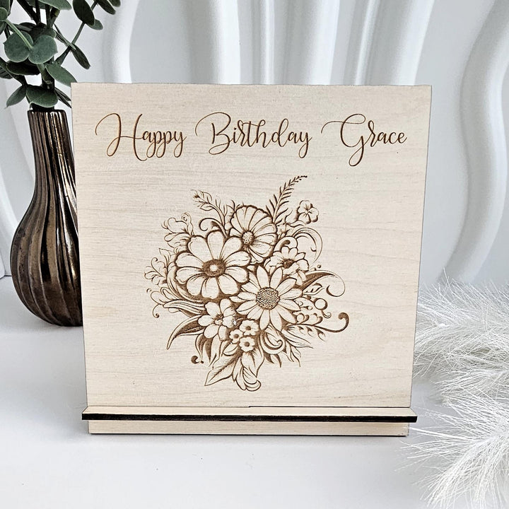 Personalised Wooden Floral Plaque - Rustic Keepsake Gift for Mum Sister Friend or Colleague